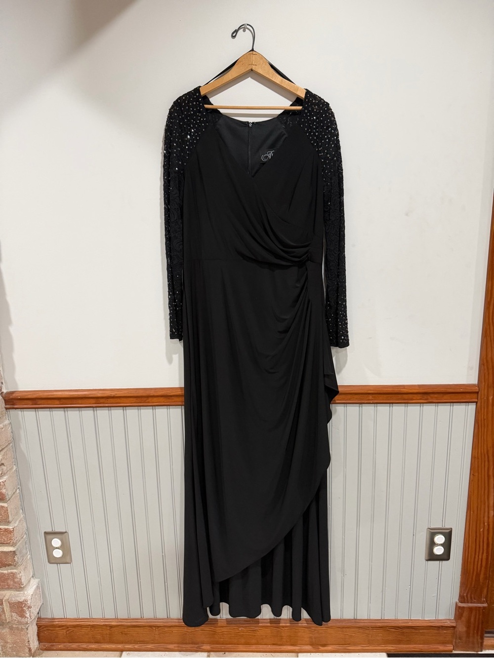 Alex Evenings Black Maxi Dress with Beaded Long Sleeves